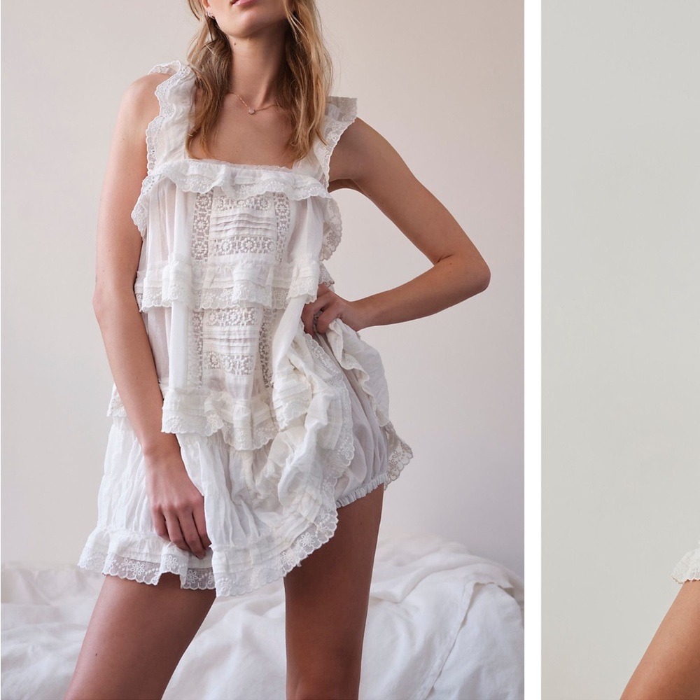 Free People White Lace Ruffle Dress